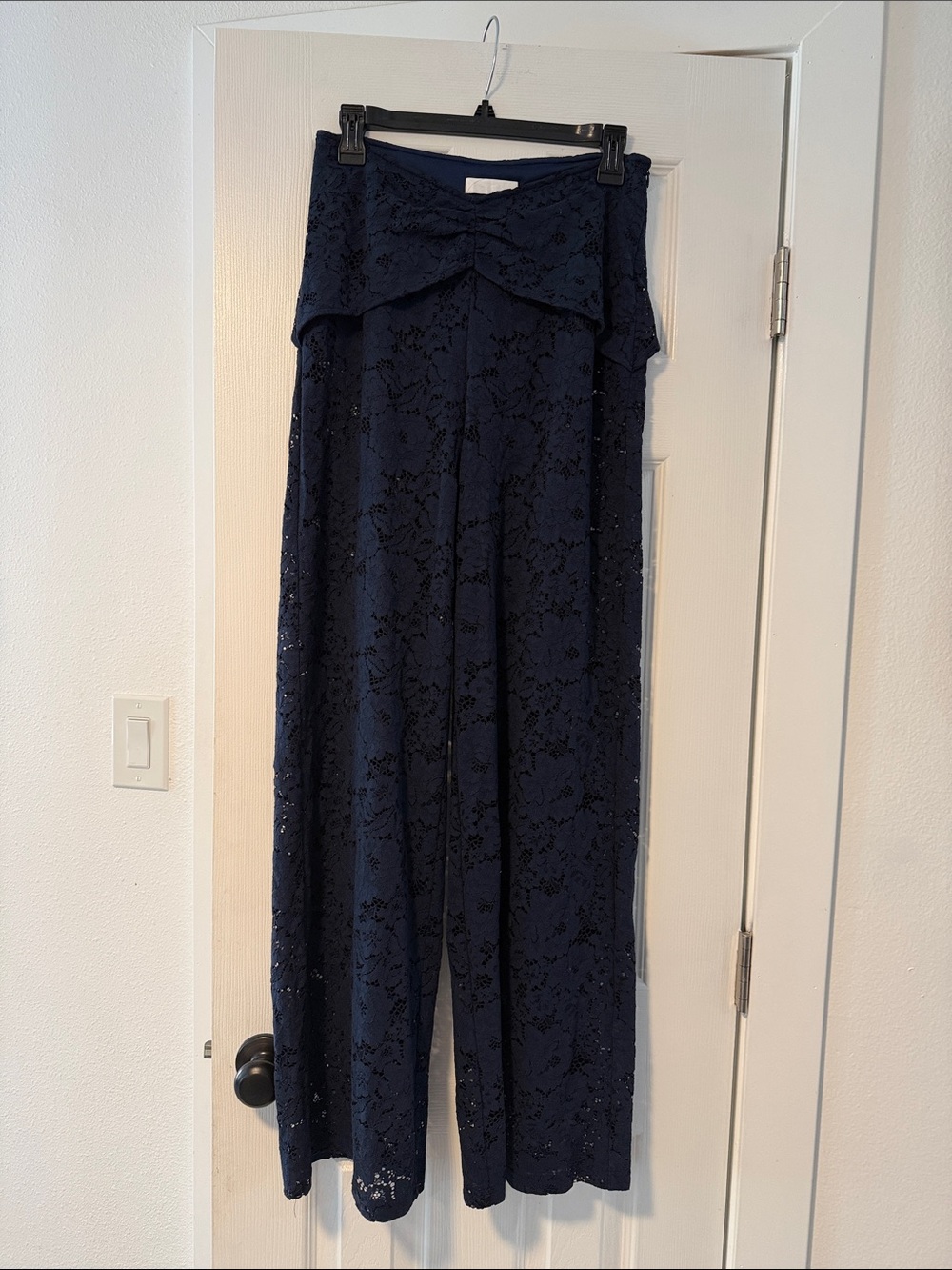 Lace Wide-Leg Pants with skirt in Navy